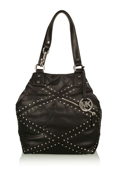 michael kors leather shoulder bag black|Michael Kors black studded handbag.